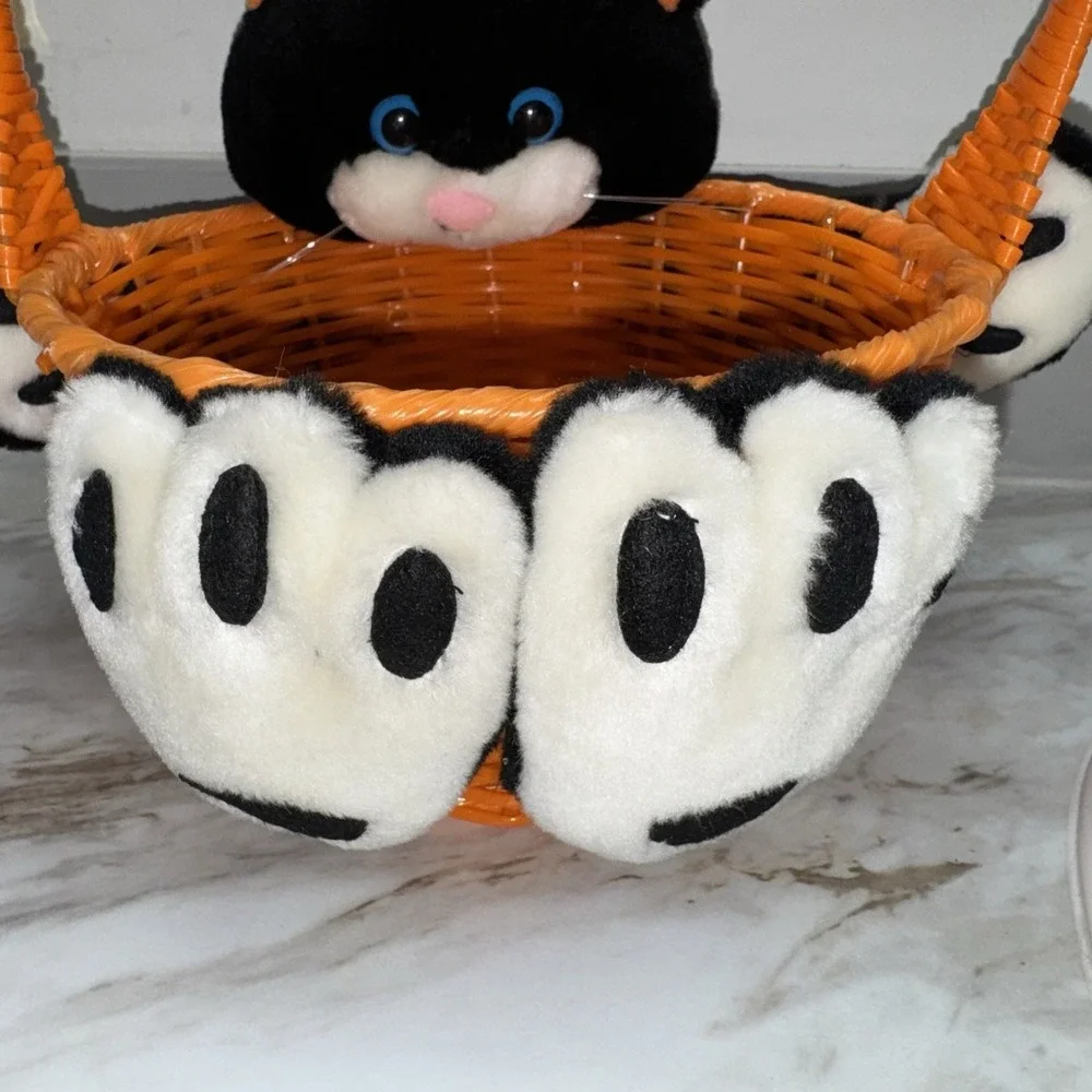 VTG Topstone Industries Orange Halloween Basket With Black &‎ White Cat